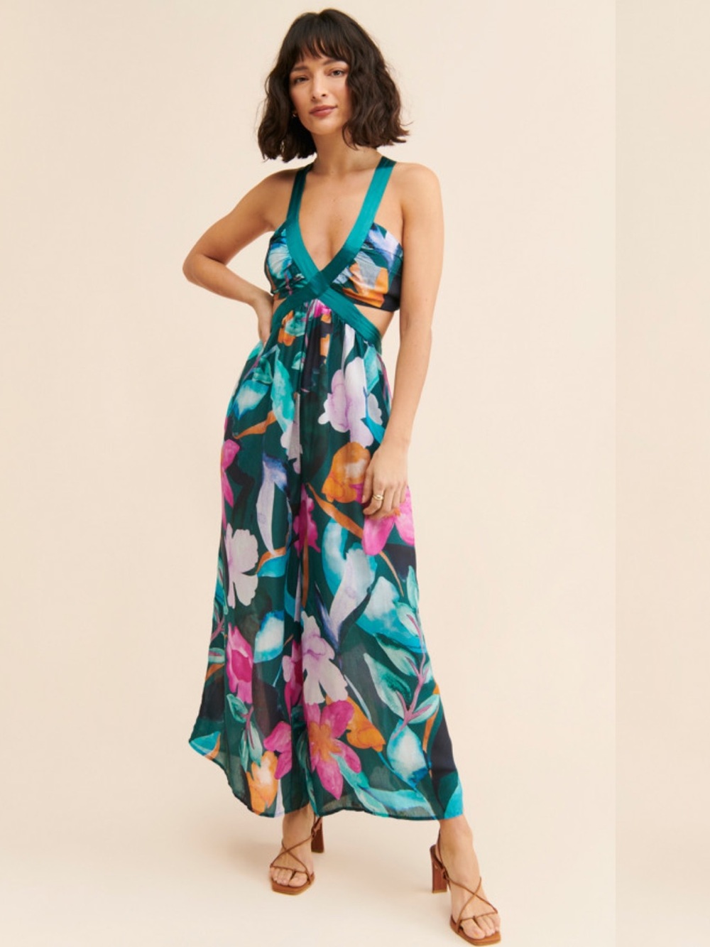 Anthropologie Floral Brinley V-neck Wide-Leg Jumpsuit